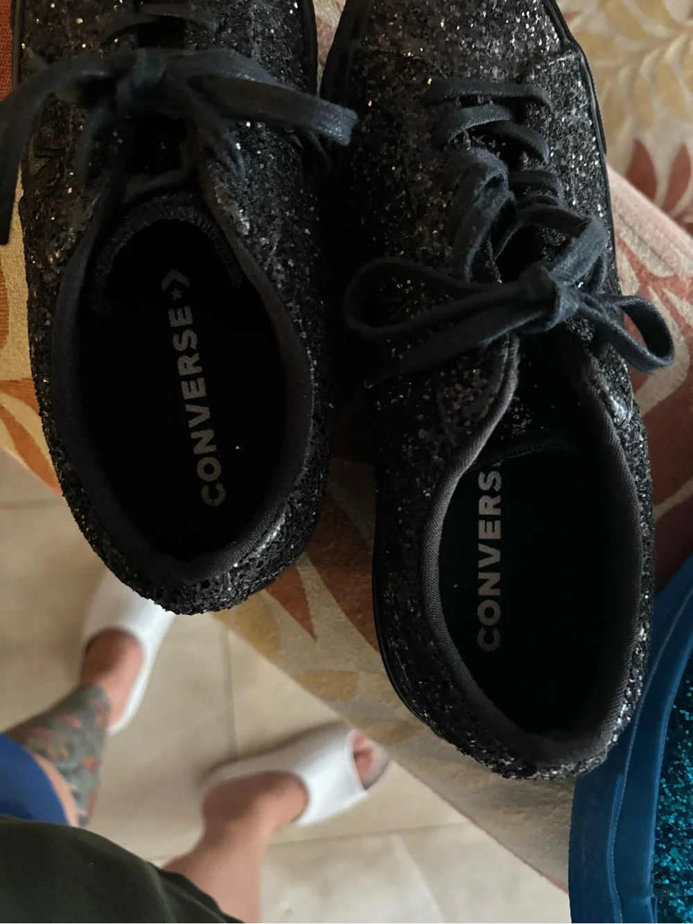 Converse Kids Glitter Lace-Up Sneakers - Black & Blue Teal